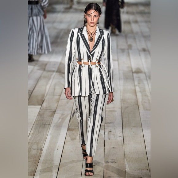 Alexander McQueen Striped Cotton & Linen Jacket with Eyelets in Ivory Size XS - Picture 8 of 10